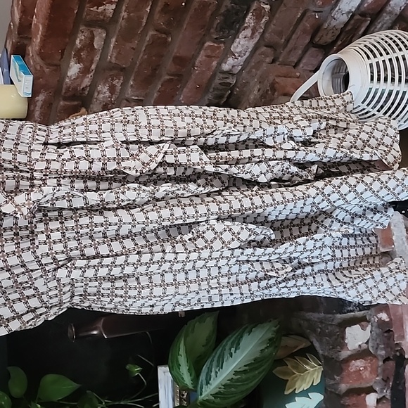 Munthe Ruffle Midi Dress Neutral Print Scandinavian Minimalist - Picture 3 of 5